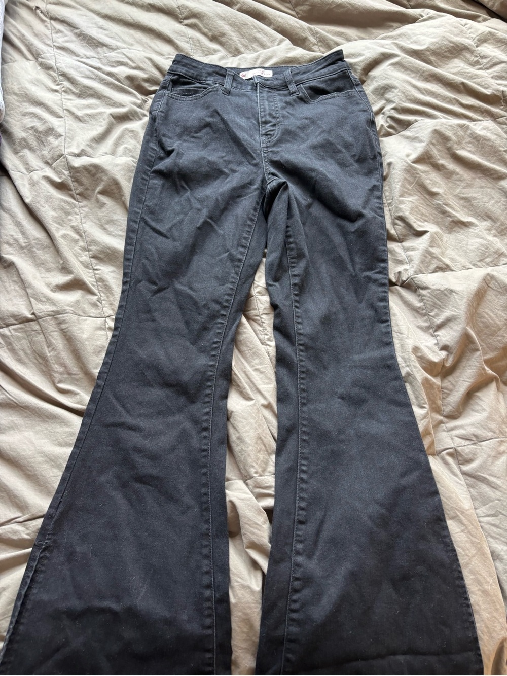 SoI Curvy High-Rise Flare Jeans in Washed Black